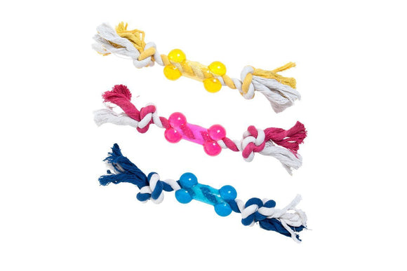 Karlie Dog Toy TPR Bone with Rope - 9cm