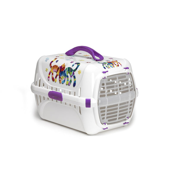Moderna Trendy Pet Carrier with Plastic Door 'Friends Forever' Blueberry