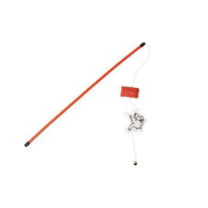 Karlie Simon's Cat Fishing Rod Toy with Bird Motif in Red and White 47 cm