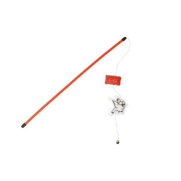 Karlie Simon's Cat Fishing Rod Toy with Bird Motif in Red and White 47 cm