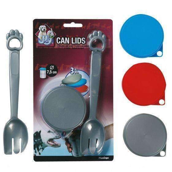 Karlie Flamingo Jolly Pet Food Can Cover Lid Cat Tin Plastic Reusable Storage Cap Top 7,5cm +Fork