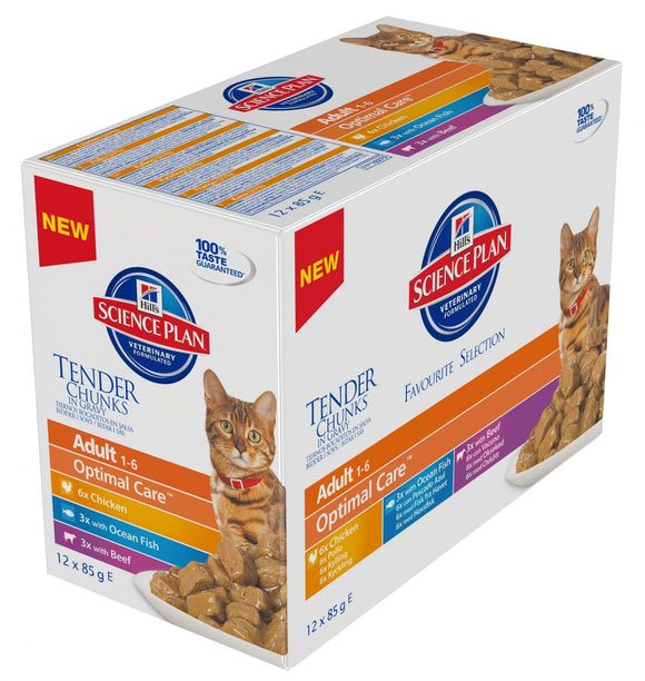 Hill's Feline Adult Multipack - Pouch 12x85g 6xChicken,3xOcean Fish,3xBeef