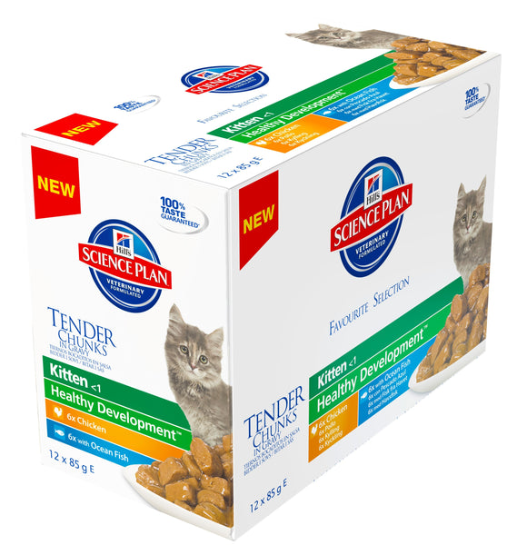Hill's Feline Kitten Multipack - Pouch 12x85g - 6xChicken,6xOcean Fish