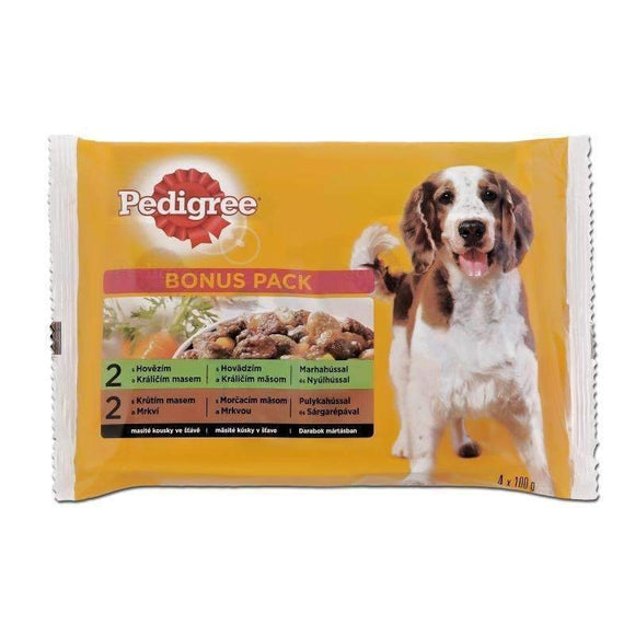 Pedigree Bonus Pack Adult Pouch Beef & Rabbit, Turkey & Carrot - 4x100g