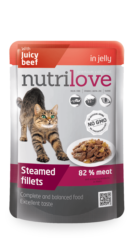 Nutrilove Adult Cat Beef in jelly - Pouch 85gr