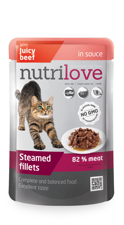 Nutrilove Adult Cat Beef in sauce - Pouch 85gr