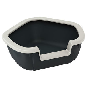 Ferplast Dama Corner Cat Litter Tray - Dark Grey & White