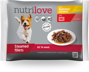Nutrilove Adult Dog Pouch 2x Chicken + 2x Beef