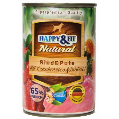 Happy&Fit Natural Rind & Pute Mit Cranberries & Distelöl - 400g