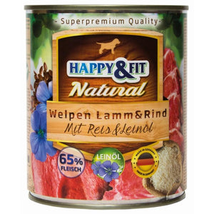 Happy&Fit Natural Puppy Lamm & Rind Mit Reis & Leinöl - 400g