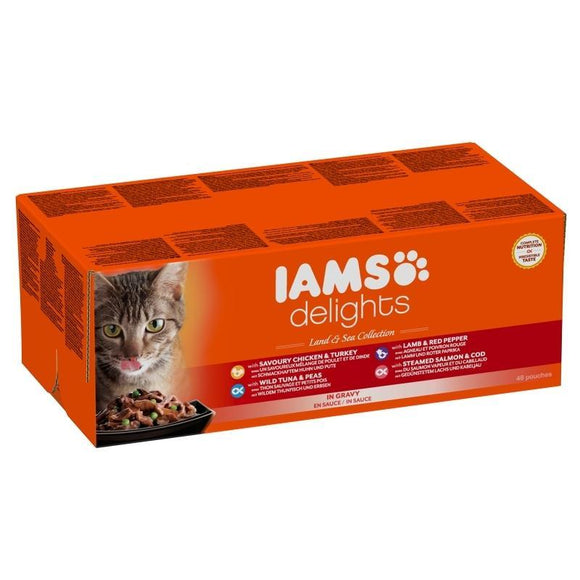 Iams Cat Delights Adult Land & Sea Multipack in Gravy 48x85gr