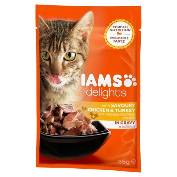 Iams Cat Delights Adult Savoury Chicken & Turkey in Gravy 85gr