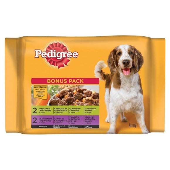 Pedigree Bonus Pack Adult Pouch Chicken & Vegatable, Beef & Vegetable - 4x100g